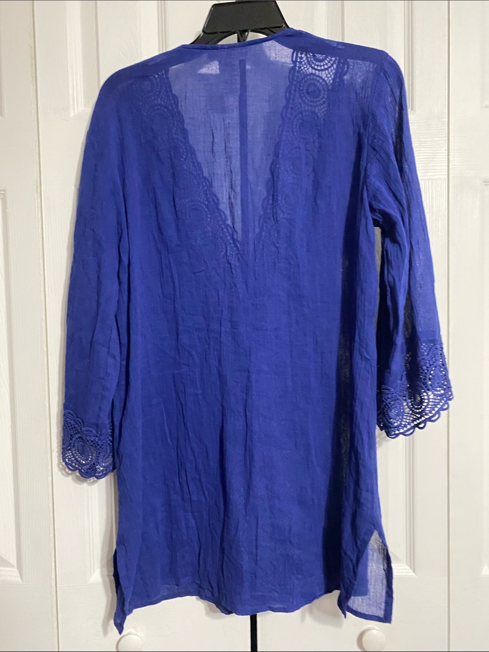 La Blanca Blue Crochet cotton Tunic Coverup tunic top shirt size XS - Picture 5 of 11